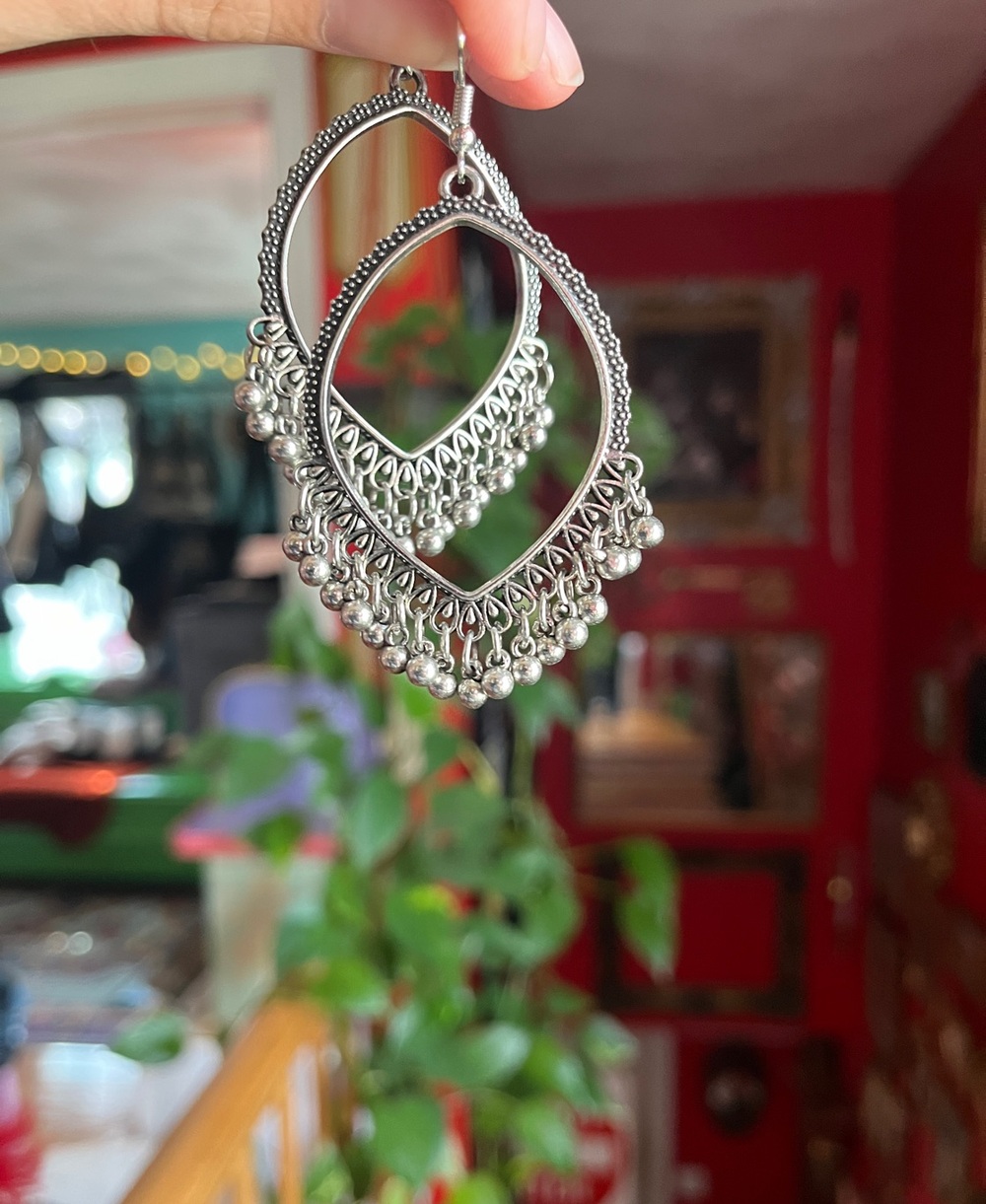 Boho Tibetan ornate teardrop beaded fringe earrings